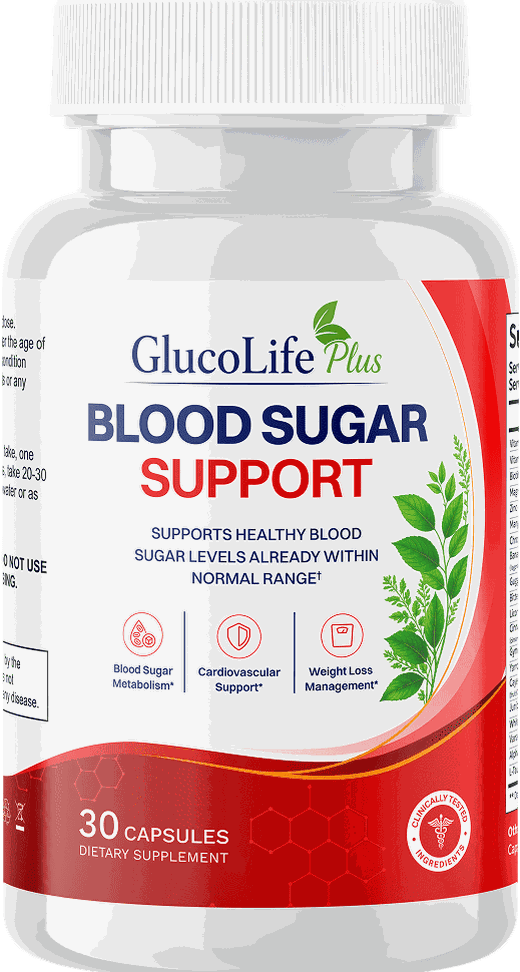 Frasco de GlucoLife+ Blood Sugar Support — 30 cápsulas, suplemento dietético